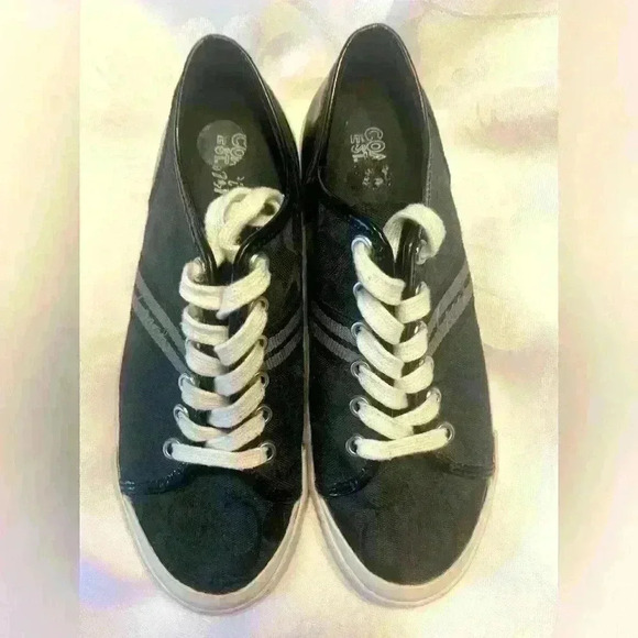 Coach Folly Canvas tennis shoes, black with silver logo women’s size 8 - Picture 1 of 10